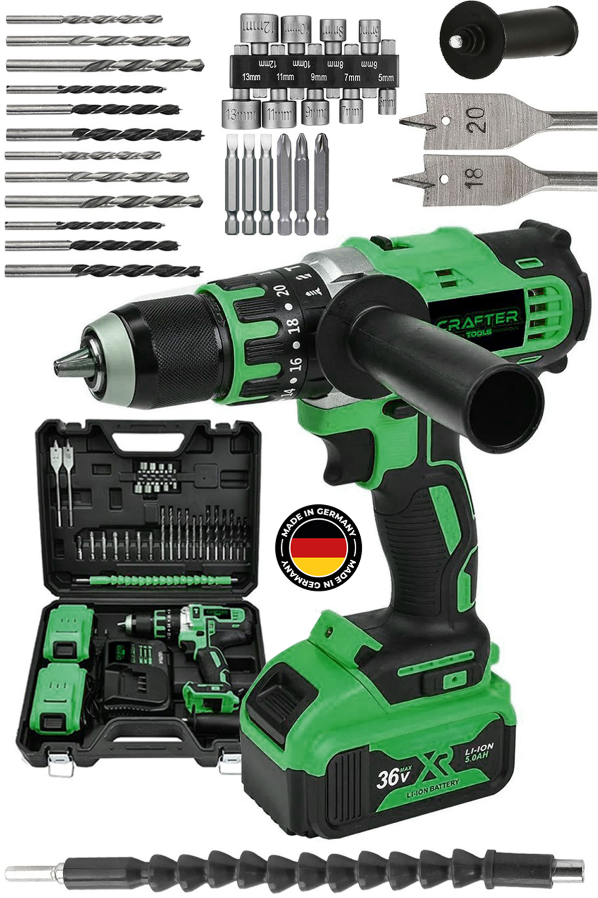 CRAFTERTOOLS 36V 5Ah Çift Bataryalı Çelik Mandren Darbeli Şarjlı