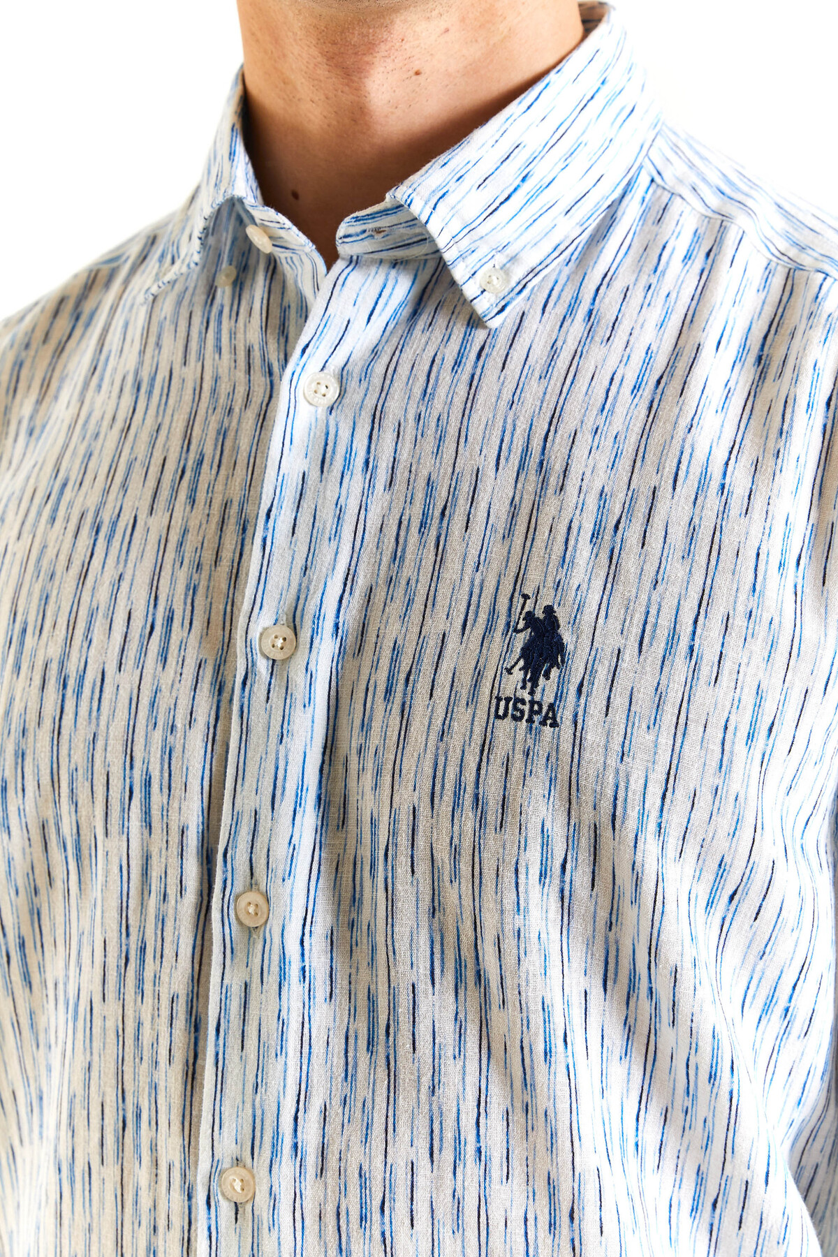 پیراهن مردانه آبی یو اس پولو | 1831175 اورجینال - تصویر 4