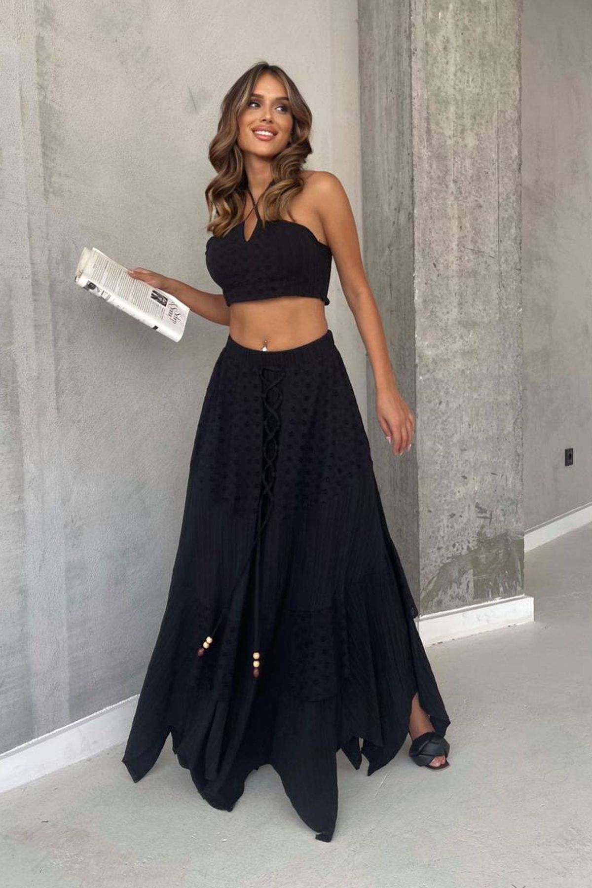 Ortaya Çık-Bohemian Black Asymmetrical Layered Skirt 1