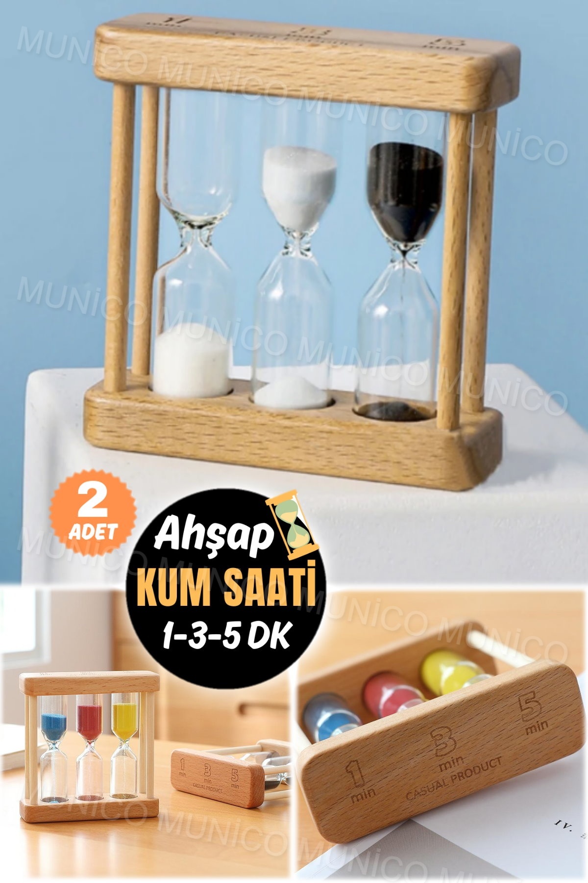 Munico 2 Adet Öğrenciler İçin Soru Süresi Hesaplama Çevir Başlasın Ahşap Kum Saati 1-3-5 dk Süre Zamanlama