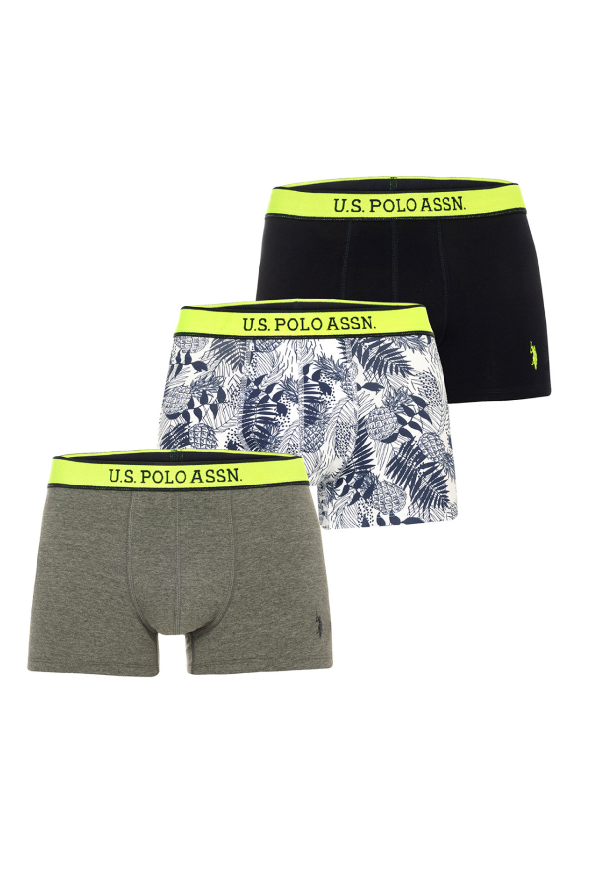 یو اس پولو ست باکسر سه‌تایی مردانه، دارای مجوز USPA، نسخه ویژه، سبز نئونی-آبی سرمه‌ای