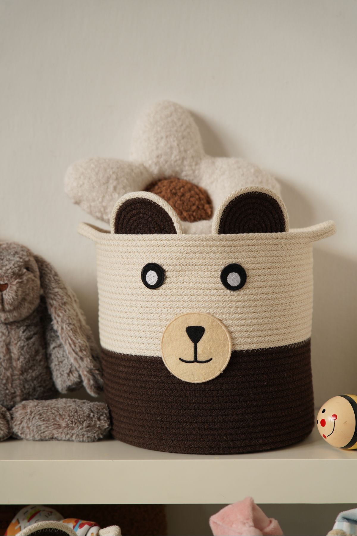 LİSYA HOME Panda Figürlü Büyük Boy Hasır Sepet - Çocuk Odası Organizeri - El Yapımı Dekoratif Sepet