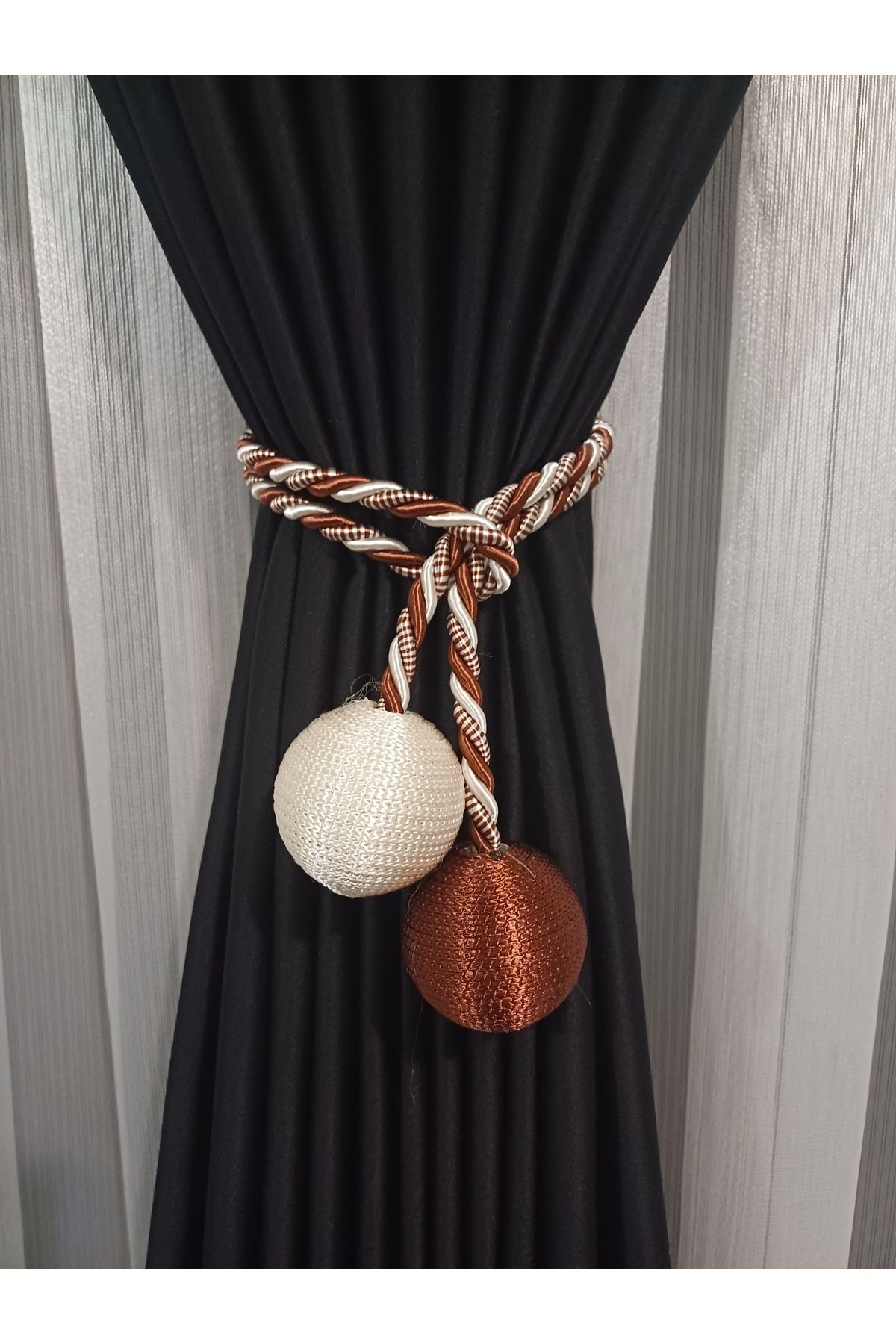 venedik home-Brick and Ecru Colored Two Ball Curtain Binding and Collecting Apparatus 2