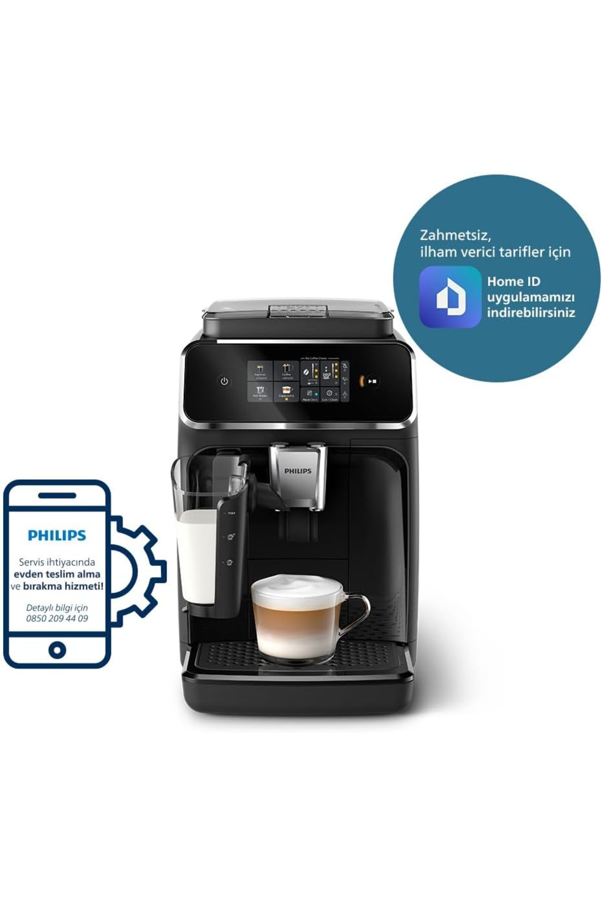 Tam Otomatik LatteGo Espresso Makinesi, 2300 Serisi, SilentBrew Teknolojisi,Siyah Krom