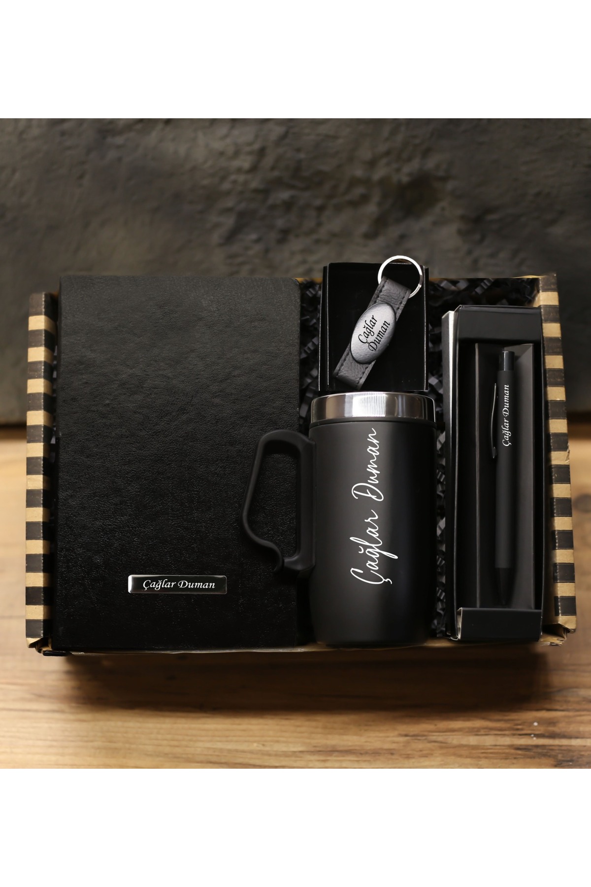 Personalized Notebook & Pen & Personalized Cup Thermos & Keychain Gift Set for Father's Day