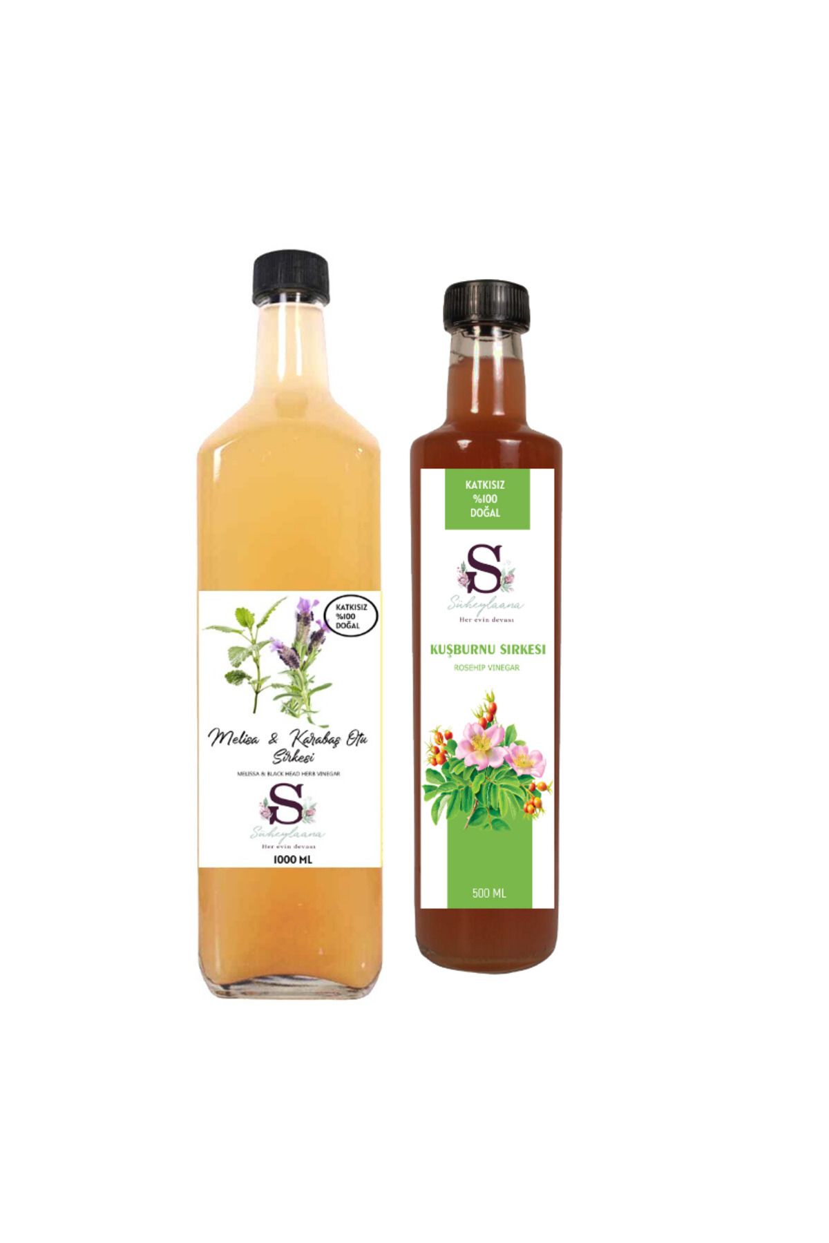 Doğal Melisa & Karabaş Otu Sirkesi 1000 ml ve Kuşburnu Sirkesi 500 ml