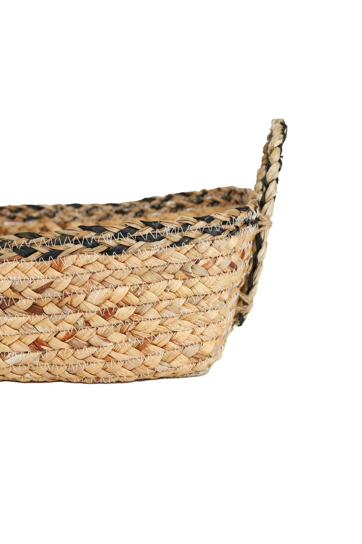 KANCAEV-Basket, Wicker Rectangular Handle, Black Stripe, Handmade Special Product, Large, 28*40cm. 3