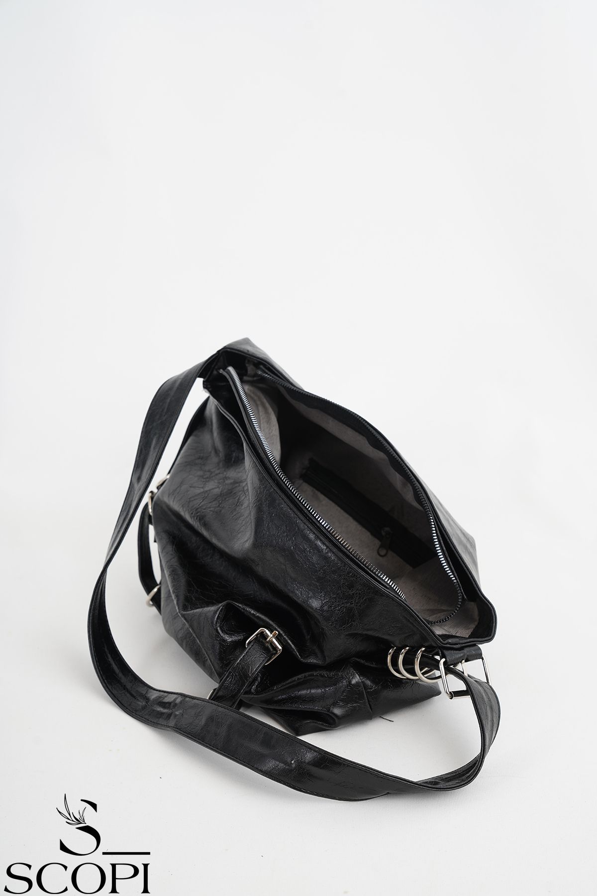 SCOPİ-Black Voyo Boyfriend Leather Shoulder Bag - Casual Belt, Medium 2