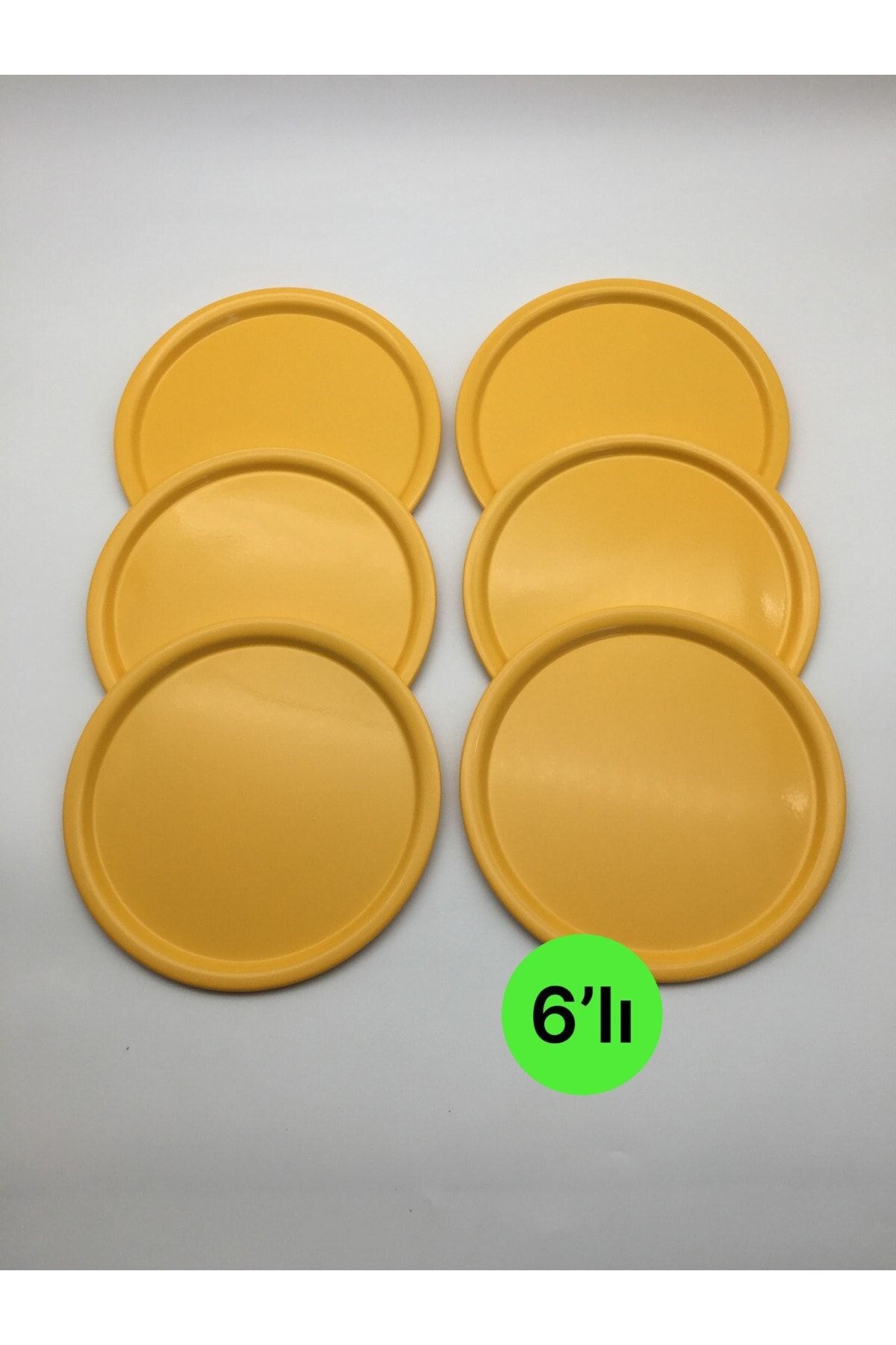 6-Piece Yellow Round Metal Tray, Single Tea and Coffee Serving Tray 22cm
