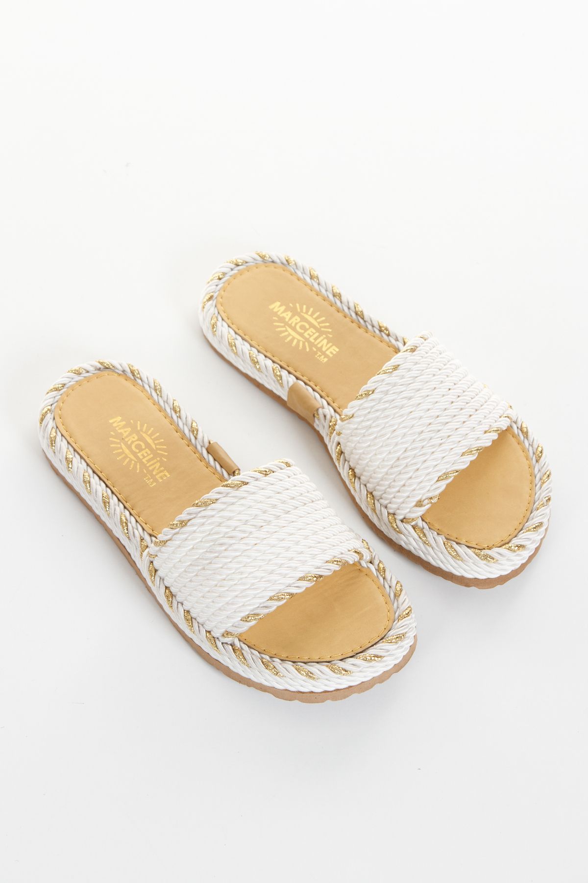 marceline-White Glitter Lightweight Stringed Straw Comfortable Sole Slippers 1