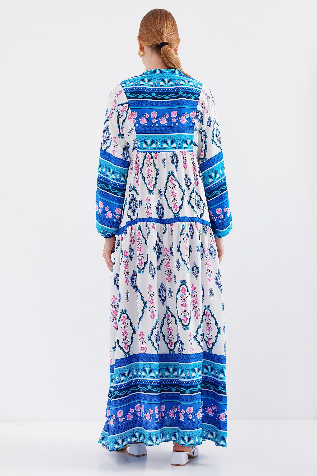 Bigdart-2423 Authentic Patterned Dress - E. Blue 7