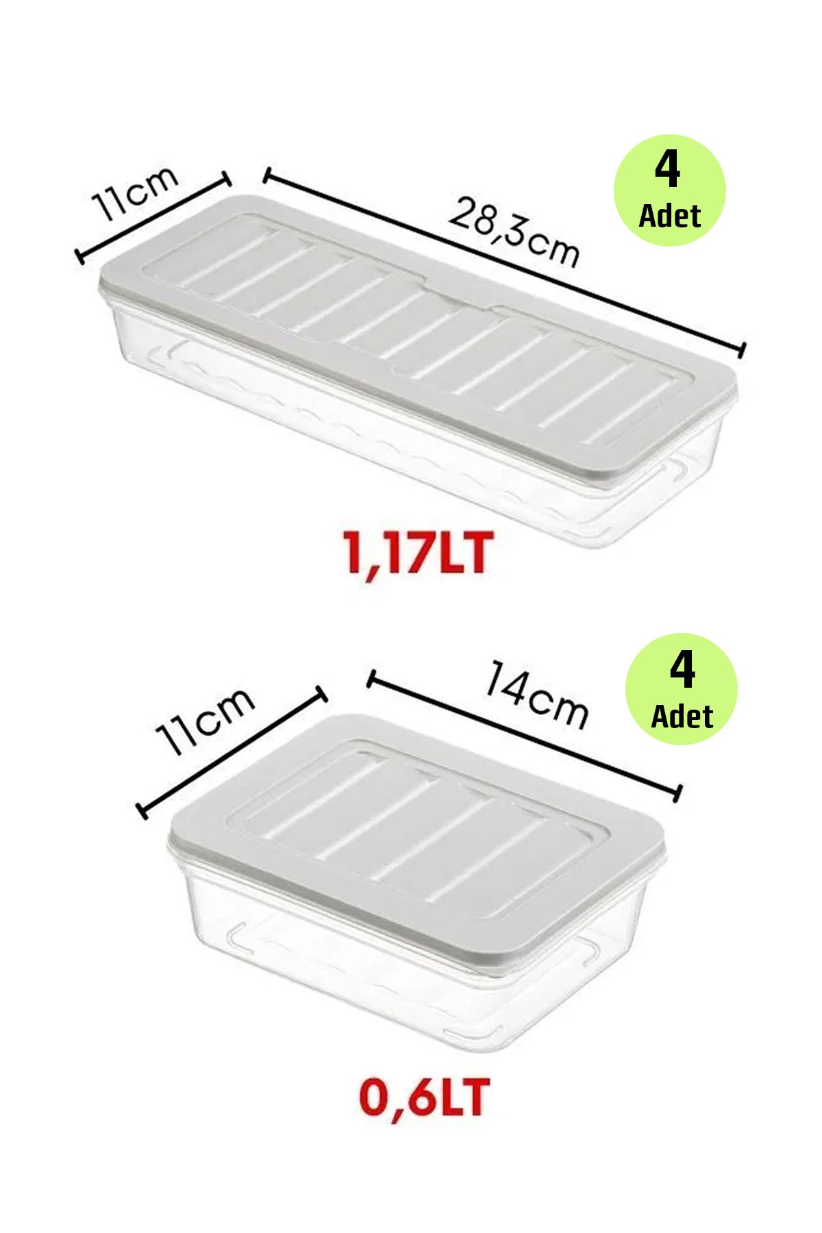 FİTHOME-8 Pack Refrigerator and Freezer Organizer Storage Container Deep Freezer Organizer 4X1170 ml 4X600 ml 6