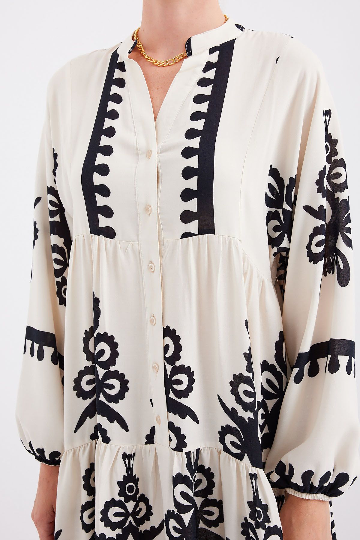 Bigdart-2423 Authentisches, gemustertes Kleid – M. Creme 5