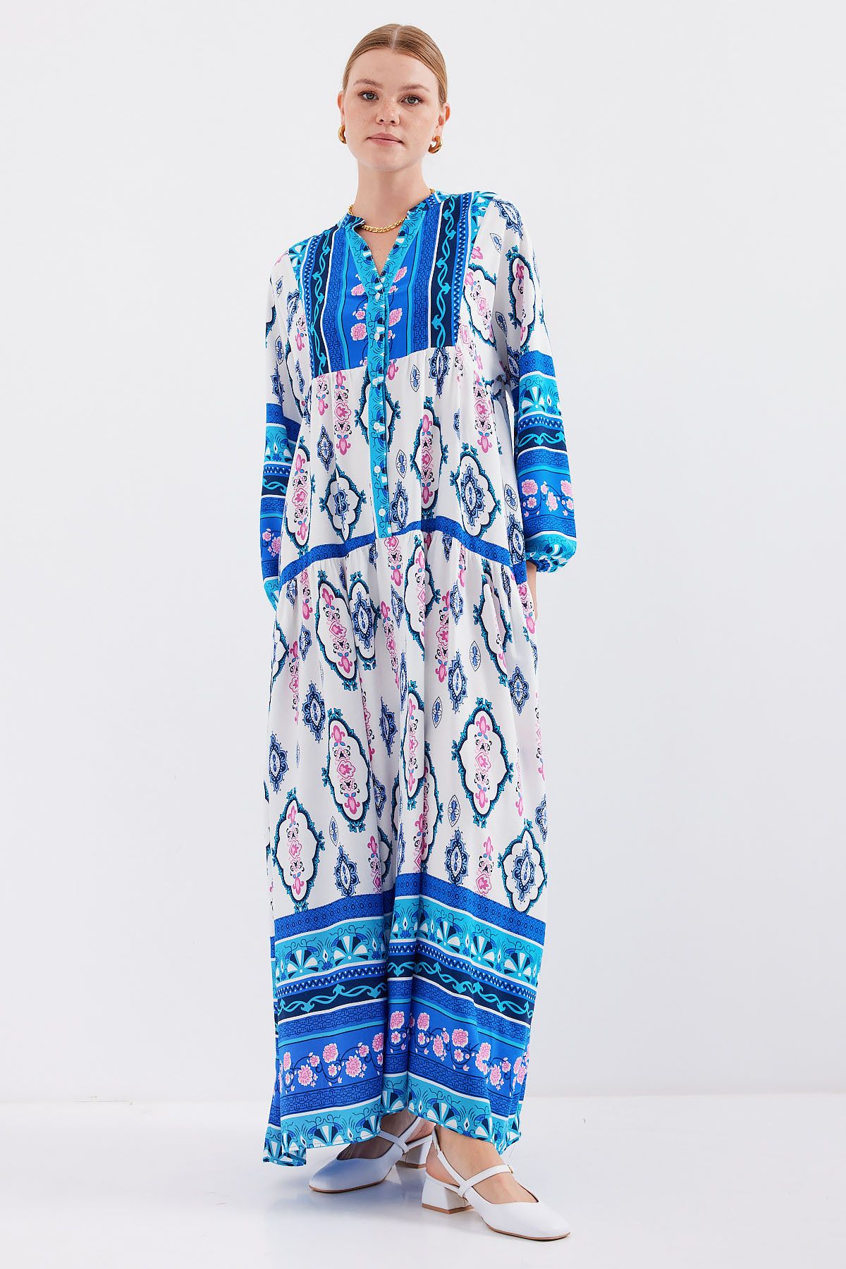 Bigdart-2423 Authentic Patterned Dress - E. Blue 5
