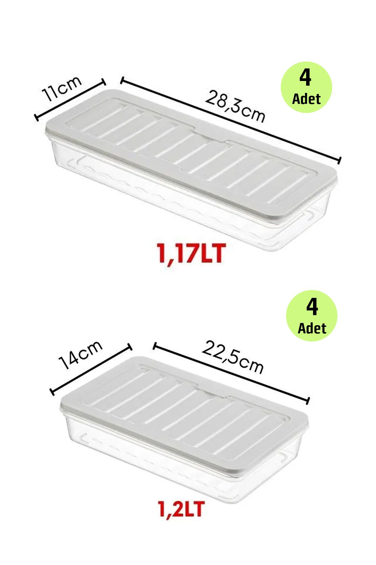 FİTHOME-Refrigerator and Freezer Organizer Set of 8 Airtight Storage Containers 4X1170Ml 4X1200Ml 6