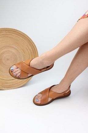Hakiki Deri Günlük Kadın Sandalet Yeni Sezon Taba Renk 0035