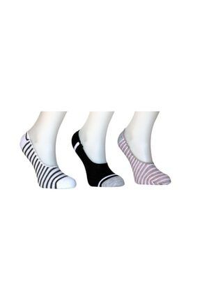 Kadın 3'lü Renkli Çizgili Babet Çorap 00587