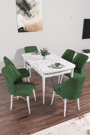 Arel 80x132 Mdf Beyaz Mermer Desen Açılabilir Mutfak Masası Takımı 6 Sandalye PRA-4130293-525581