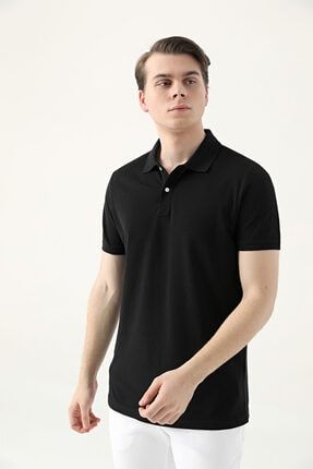 Slim Fit Siyah %100 Pamuk Polo Yaka T-shirt 4HC146552000M