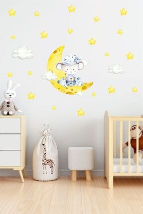 Ayda Oturan Sevimli Fare Ve Yıldızlar Çocuk Odası Duvar Sticker bkds138