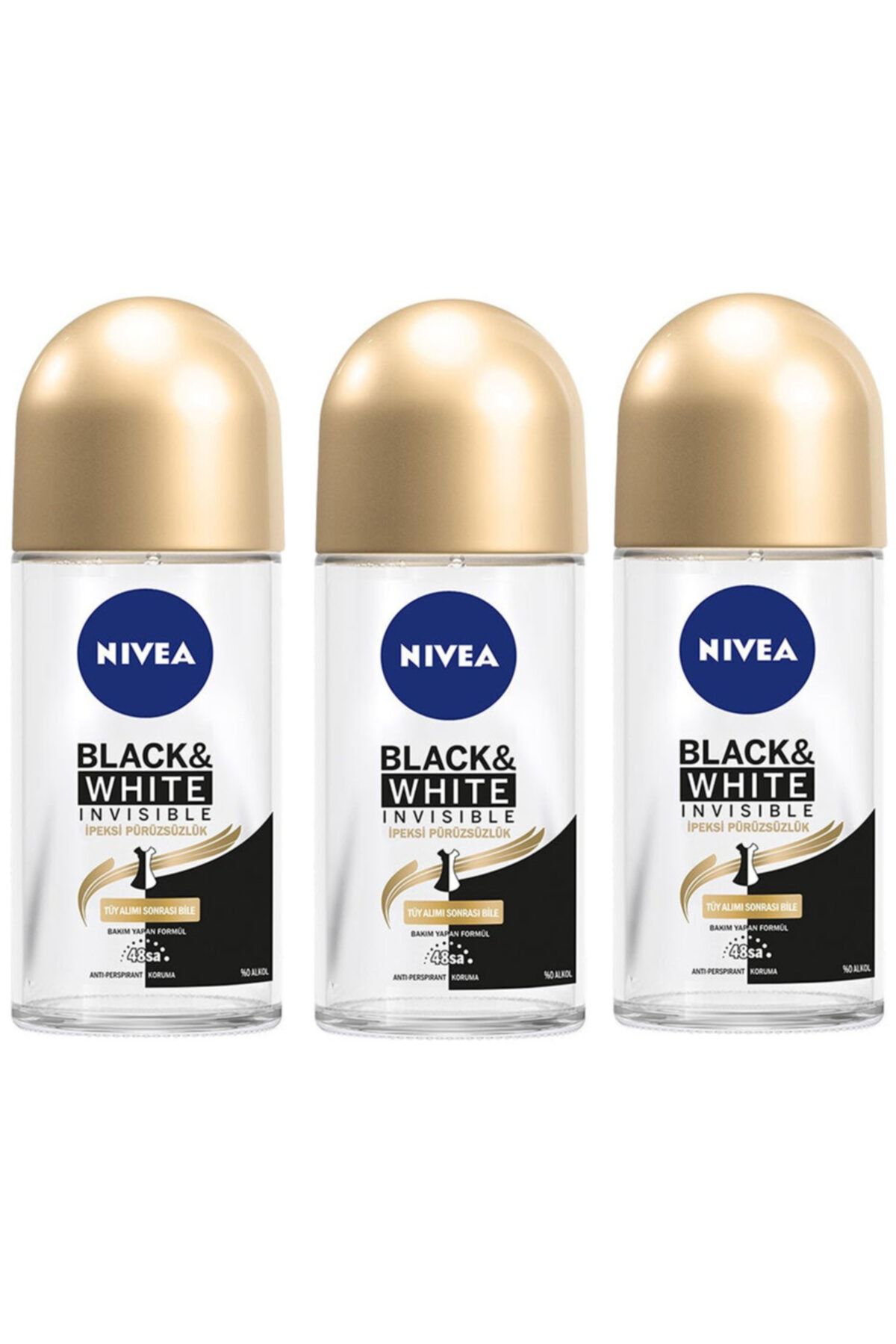 رول زنانه 50 میلی لیتری 3 تیکه مشکی سفید ابریشمی NIVEA