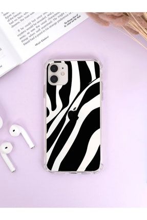 Iphone 12 Köşe Darbe Korumalı Zebra Desenli Luxury Olex Şeffaf Kılıf MC12OLX
