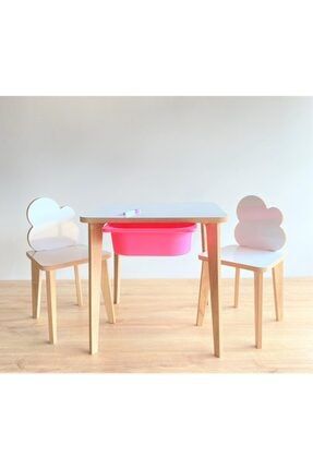 Yaz Sil Yüzeyli Çocuk Aktivite Masa Sandalye Takımı - Renkli Çekmeceli / Bulut Sandalye ASR-TEK7