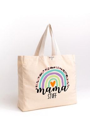 Rainbow Mama Stuff Baskılı Organik Yıkanmış Kanvas Çanta AA-195