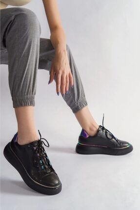 Kadın Siyah Hologram Tarz Sneakar Spor Ayakkabı Try0622c TRY0622C