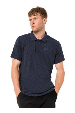 Polo Yaka Kısa Kol Baskılı Desenli Mavi Erkek T-shirt 5002681759