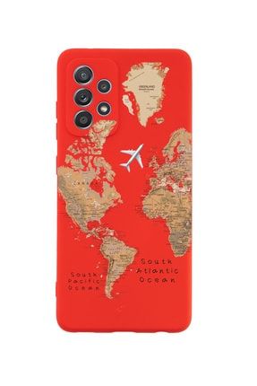 Samsung A72 Dünya Harita Premium Silikonlu Kırmızı Telefon Kılıfı MCSAMA72LDNYHRT