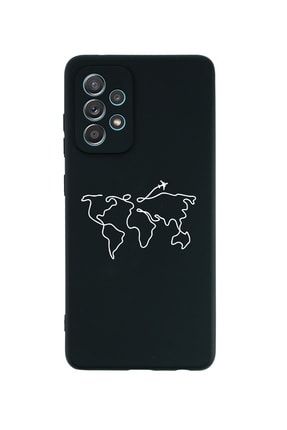 Samsung A32 Dünya Harita Rotalı Premium Silikonlu Siyah Telefon Kılıfı MCSAMA32LDNYHRTRTLBLCK