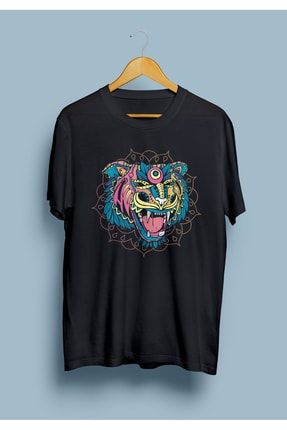 Grafiti Renkli Kaplan Tasarım Baskılı T-Shirt KRG0844