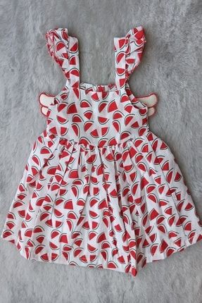 Kız Bebek Karpuz Desenli Melek Kanatlı Kırmızı Beyaz Elbise YARE1042