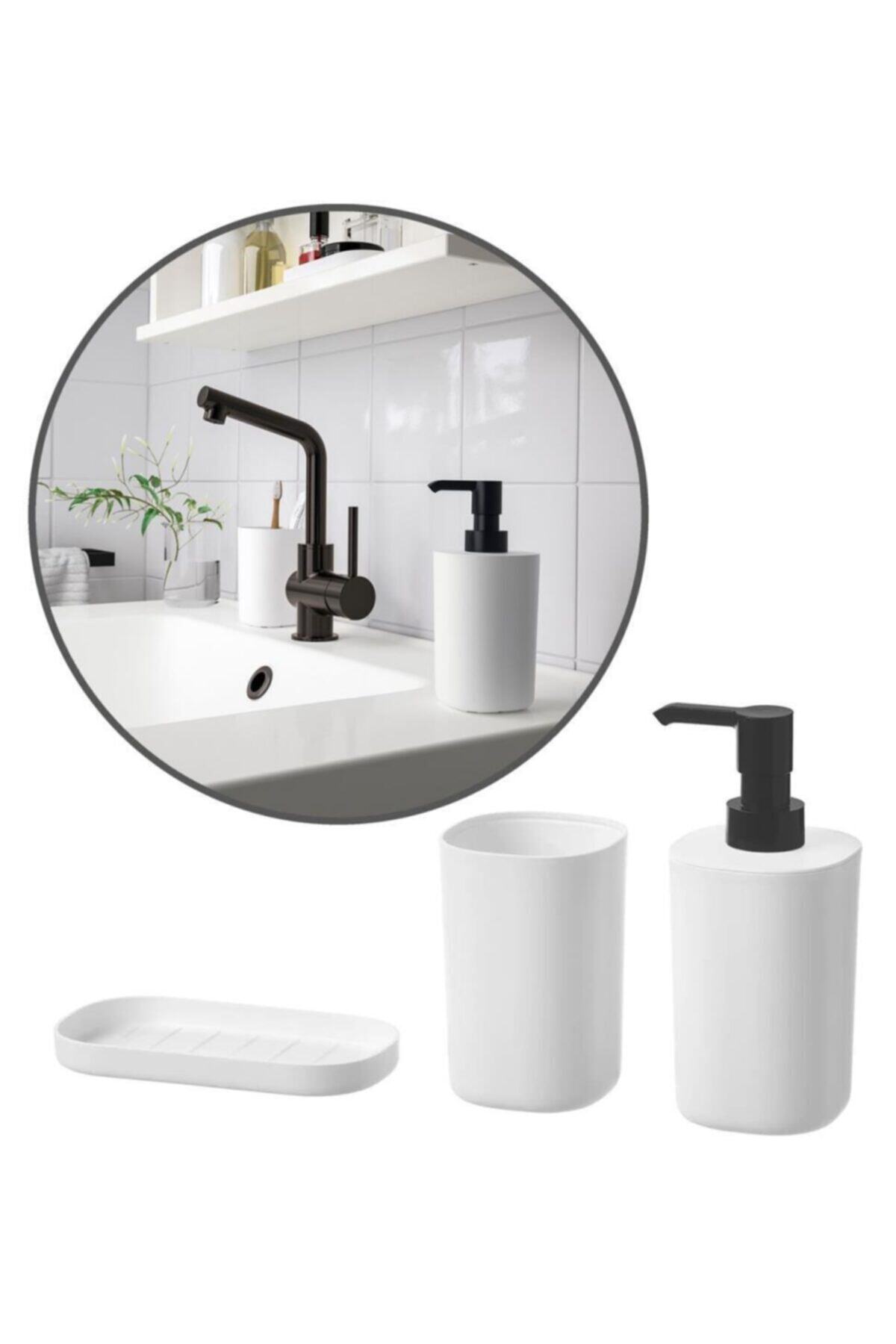 Ikea STORAVAN Set Bagno 3 Pezzi Bianco - Portaspazzolino, Dispenser Sapone E Vassoio, Design Semplice E Funzionale