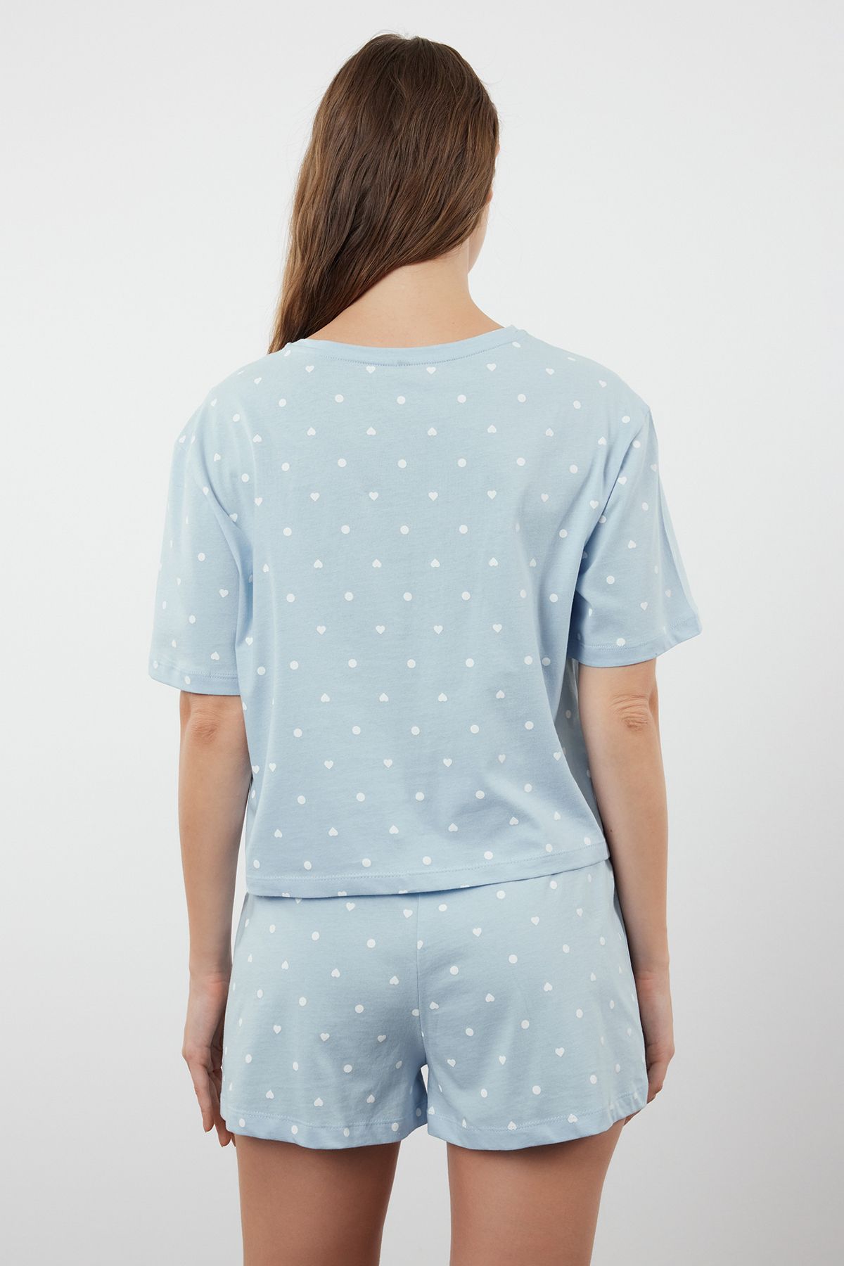 Trendyol Collection-Комплект спално облекло със сини точки и сърце Къси панталони от 100% памук - Thmss21Pt1485 5