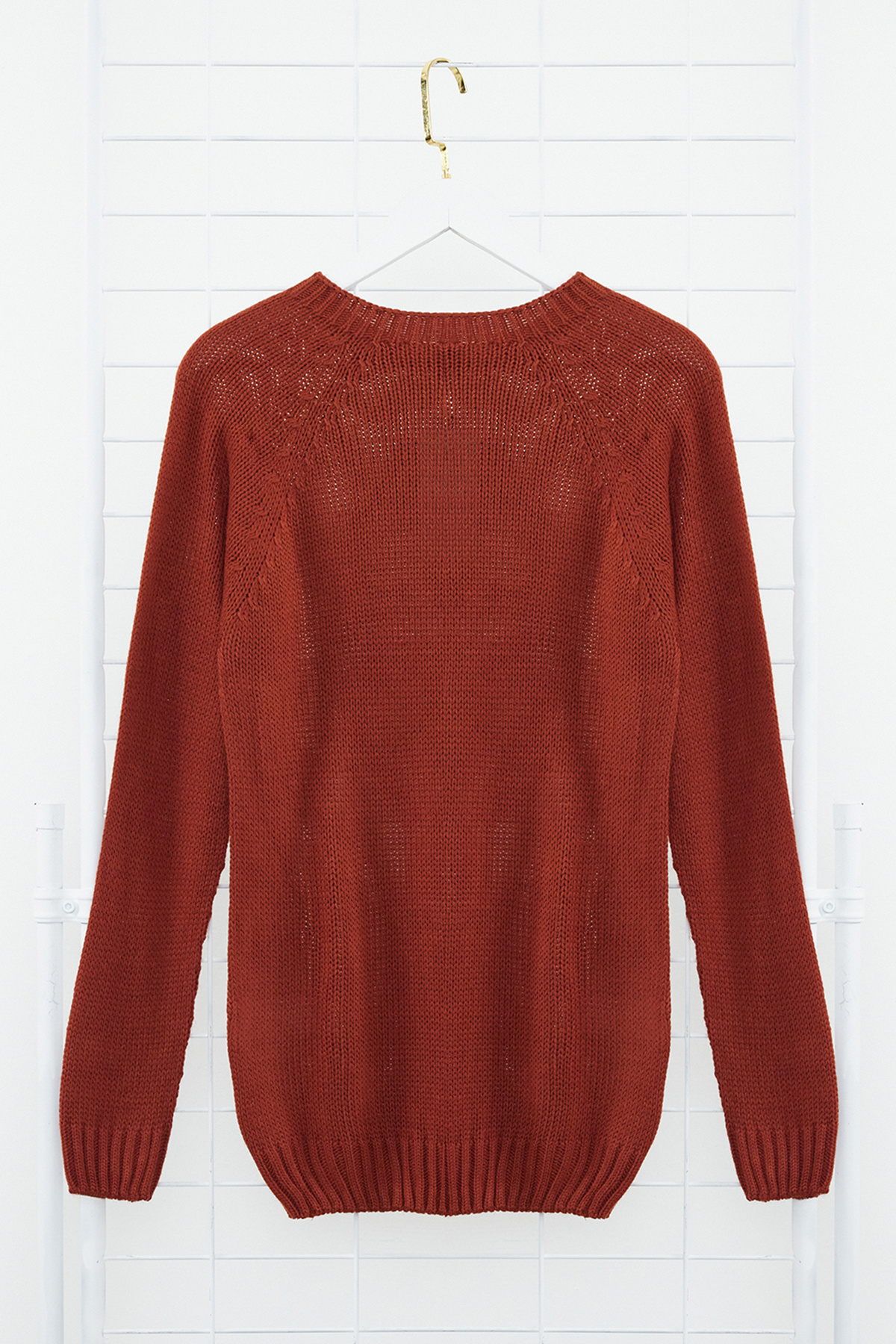 Trendyol Collection-Ziegelfarbener Slim-Fit-Strickpullover mit Rundhalsausschnitt – Raglanärmel TMNAW25KZ00000 8