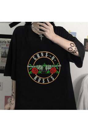 Touz Moda Guns N' Roses Baskılı Siyah Unisex Oversize T-shirt