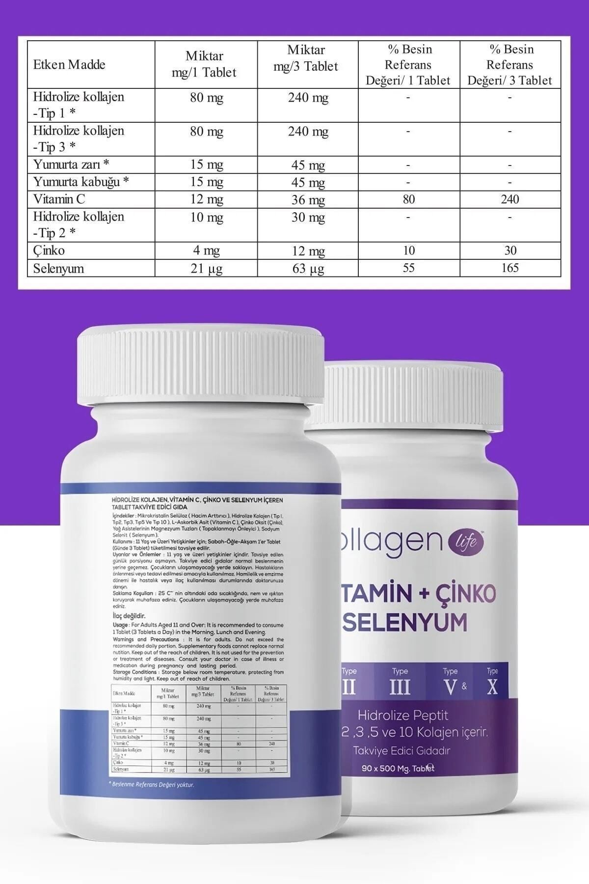 COLLAGEN LIFE-5 أنواع من الكولاجين النوع 1، النوع 2، النوع 3، النوع 5، النوع 10 (السيلينيوم، فيتامين C والزنك) 2 قطعة 5