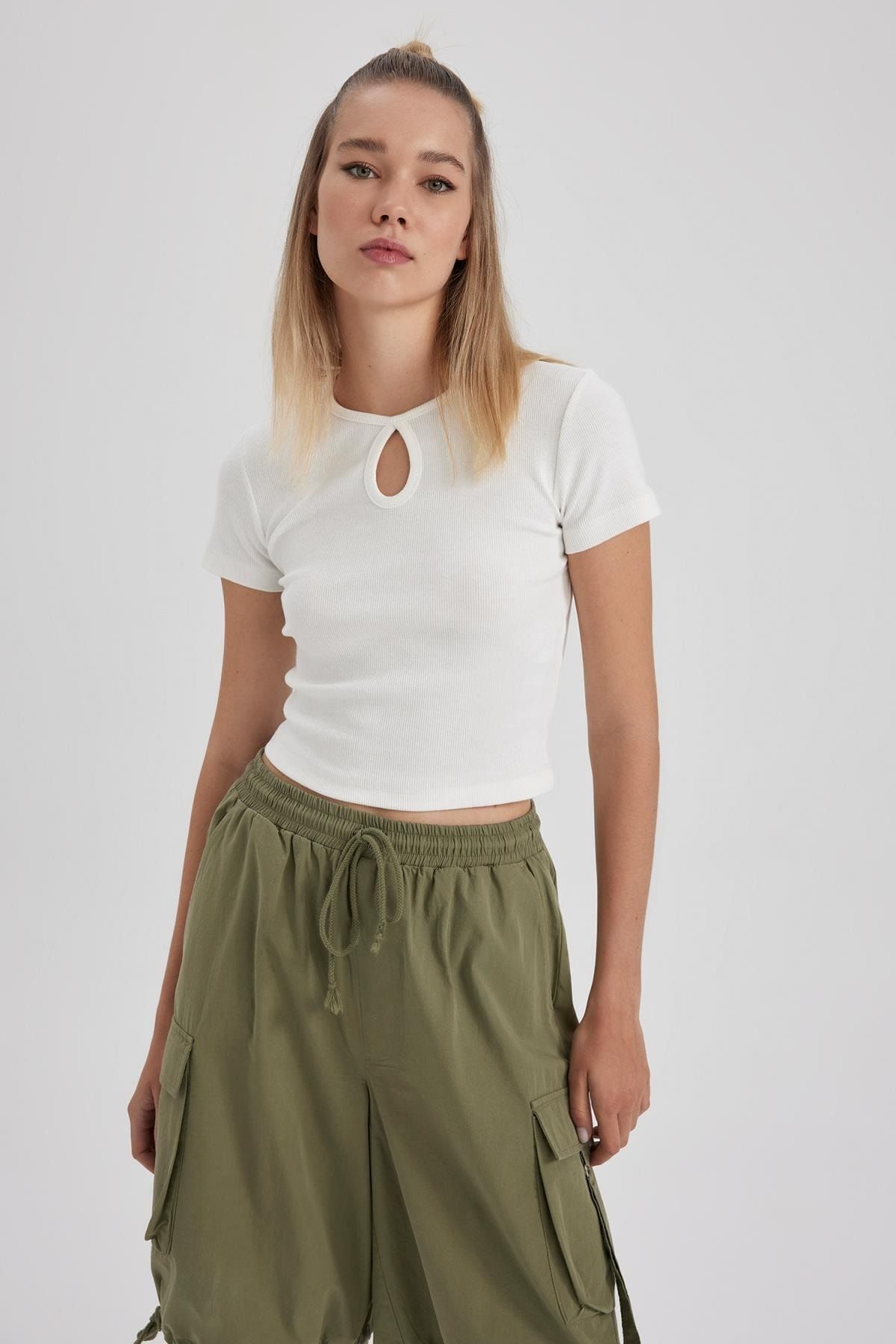DeFacto-T-shirt z krótkim rękawem w prążki - A6217ax23sm 3
