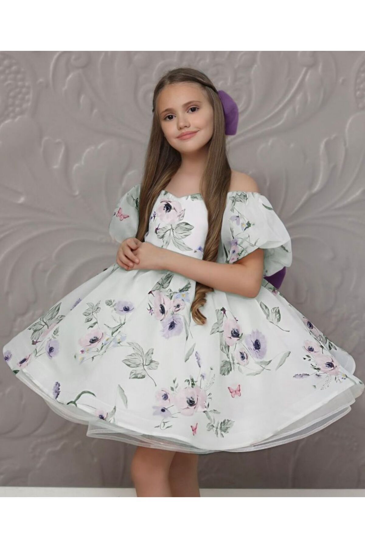 By Feyza Kids Collection ВЕЧЕРНЕЕ ПЛАТЬЕ С РОЗОВЫМ УЗОРОМ GIRL CHIC DESIGN GLD01