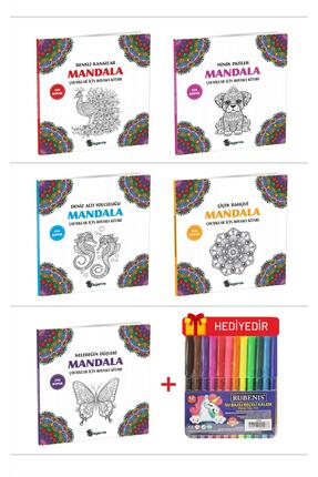 Egenis Çocuklar İçin Mandala Boyama Seti (5 Kitap)+12'li Keçeli Kalem Hediyeli