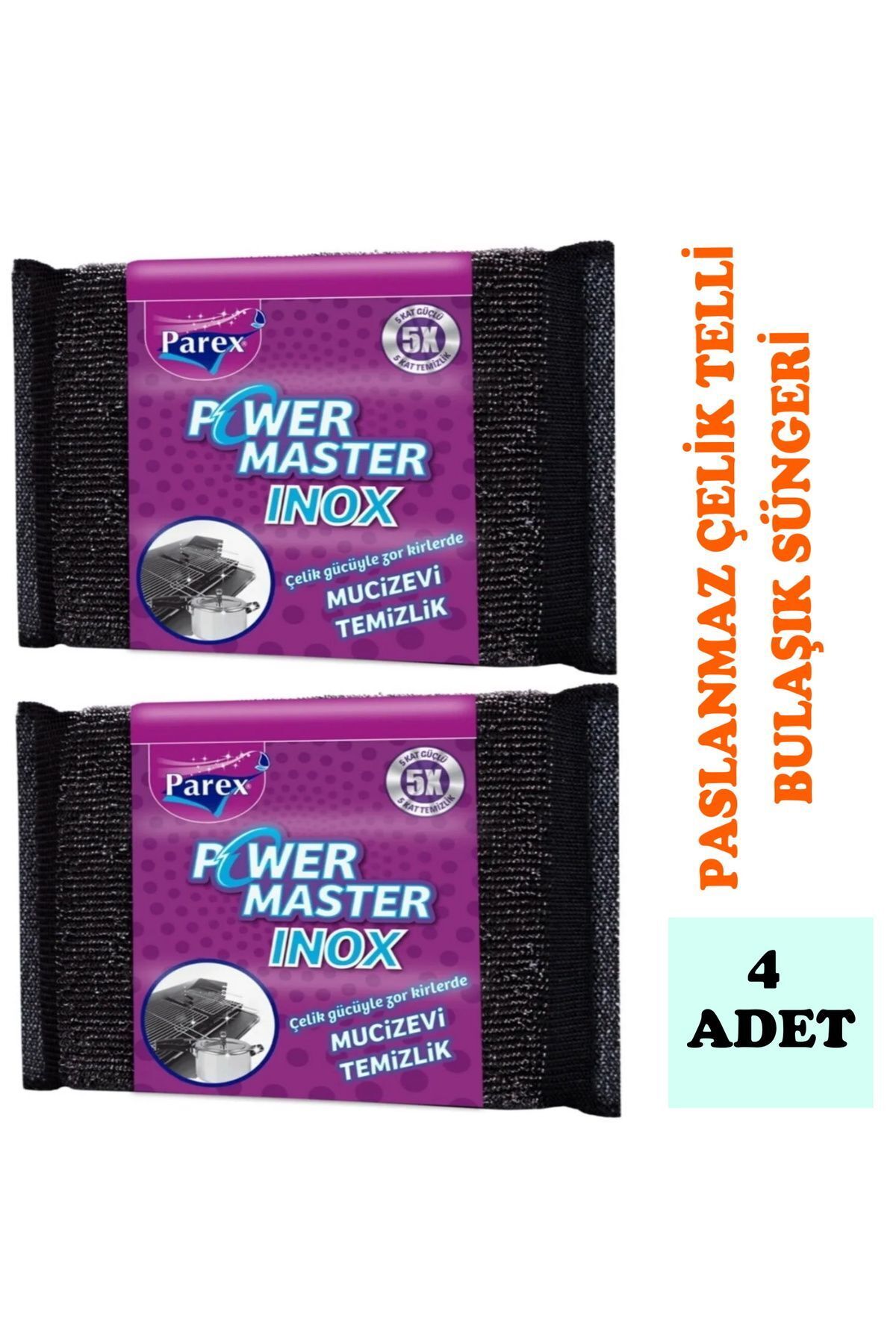 Parex-POWER MASTER 4 قطع إسفنجة أطباق من الفولاذ المقاوم للصدأ من إينوكس 2