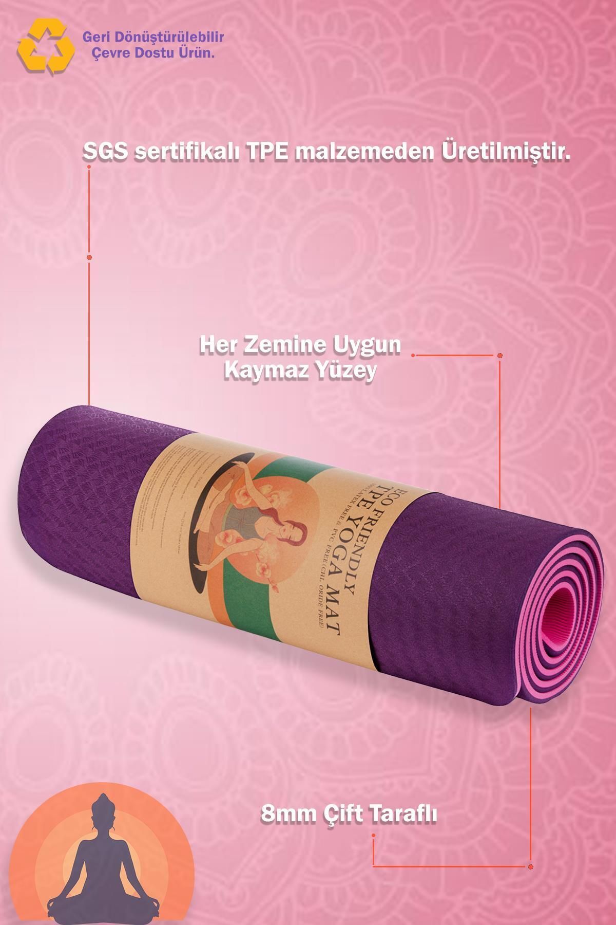 Hsport Premium 8mm Çift Taraflı Gerçek Yoga Matı Kaymaz Yüzey Çevre Dostu Desenli Pilates Minderi