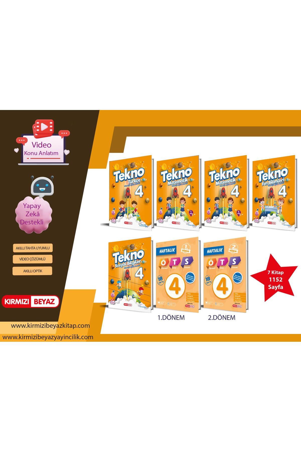 Techno Link TL-7000 テクトロッド 4枚入り４袋セット Kırmızı Beyaz Yayınları 4. Sınıf Tekno Eğitim Seti 7 Kitap