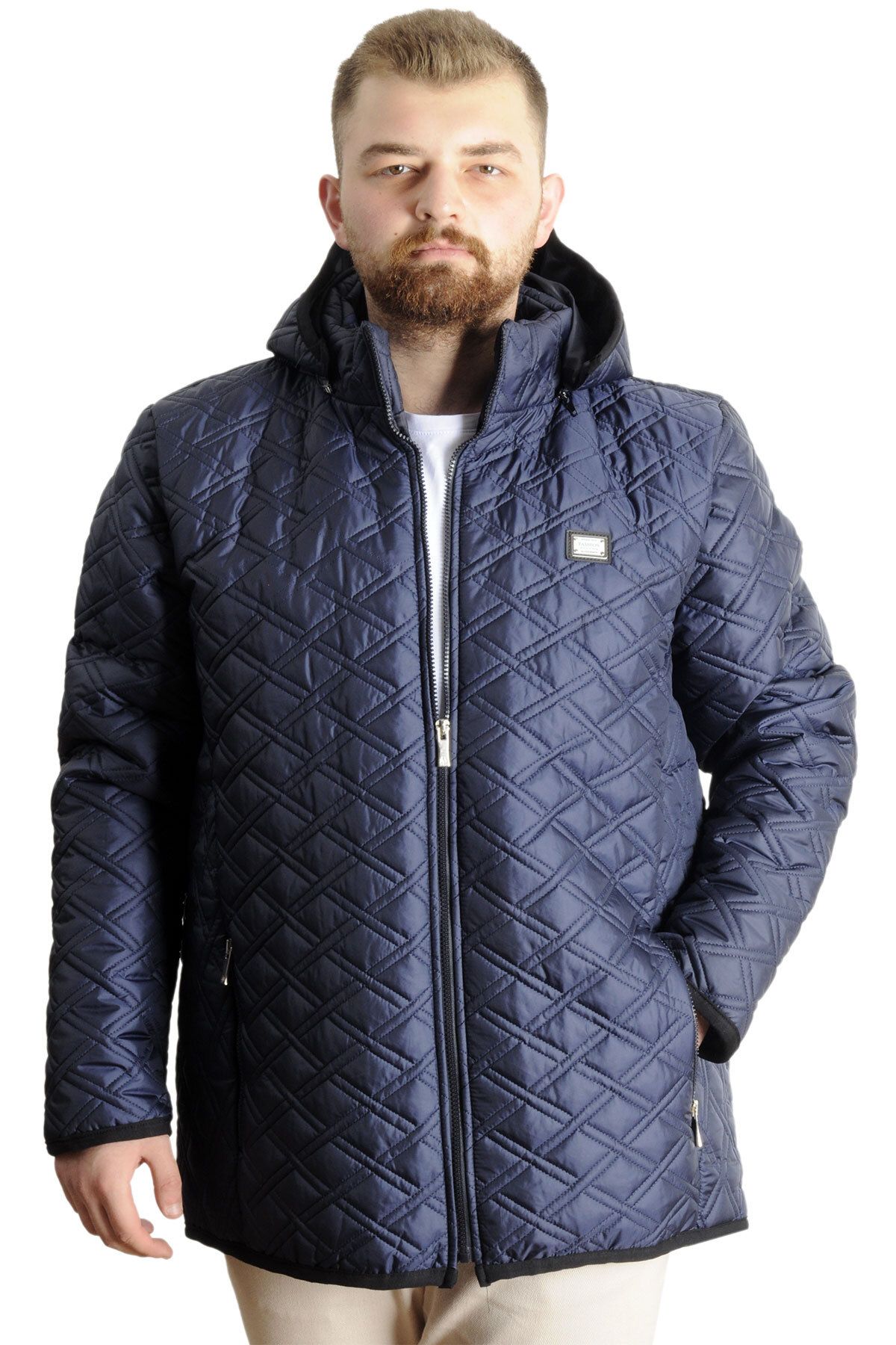 ModeXL Mode Xl Büyük Beden Erkek Kapüşonlu Mont Kapitone 23636 Açık Lacivert