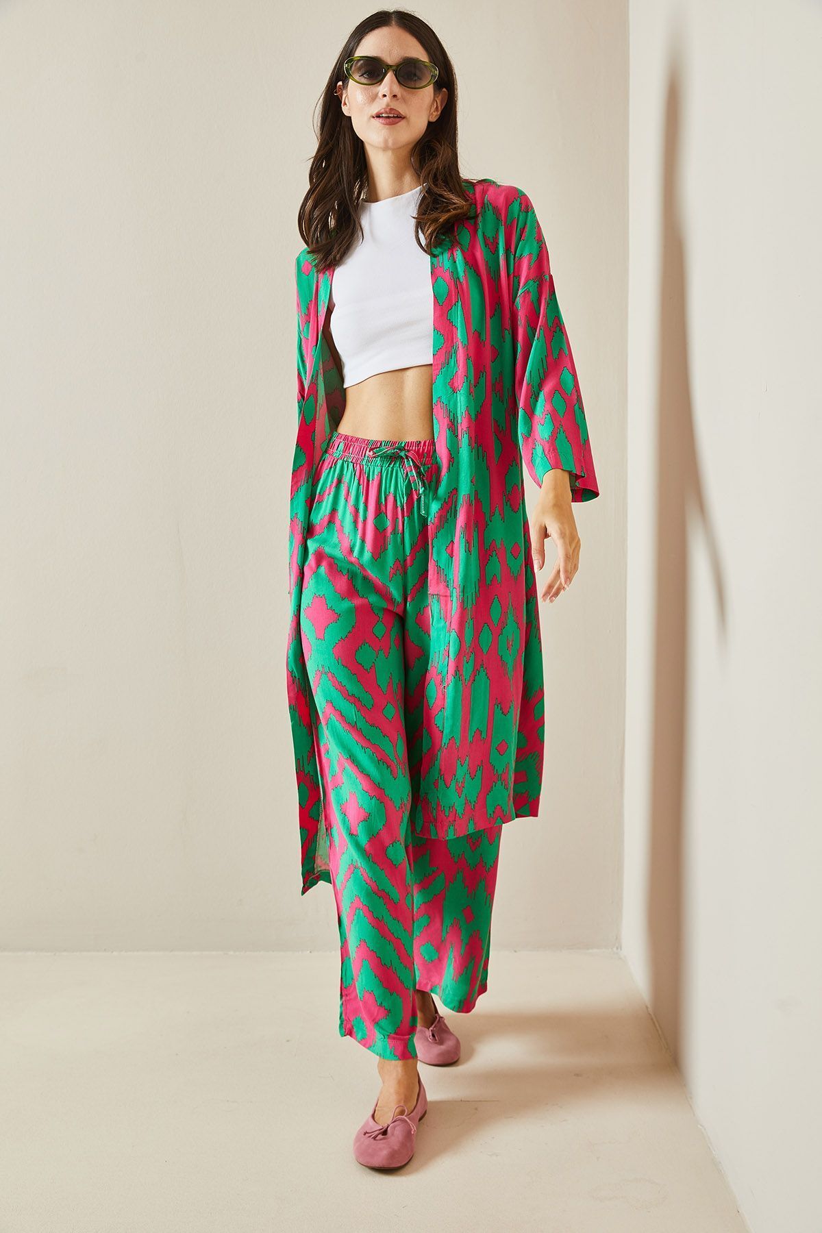 XHAN-Fuchsia Patterned Kimono Set - 5YXK8-48668-07 6