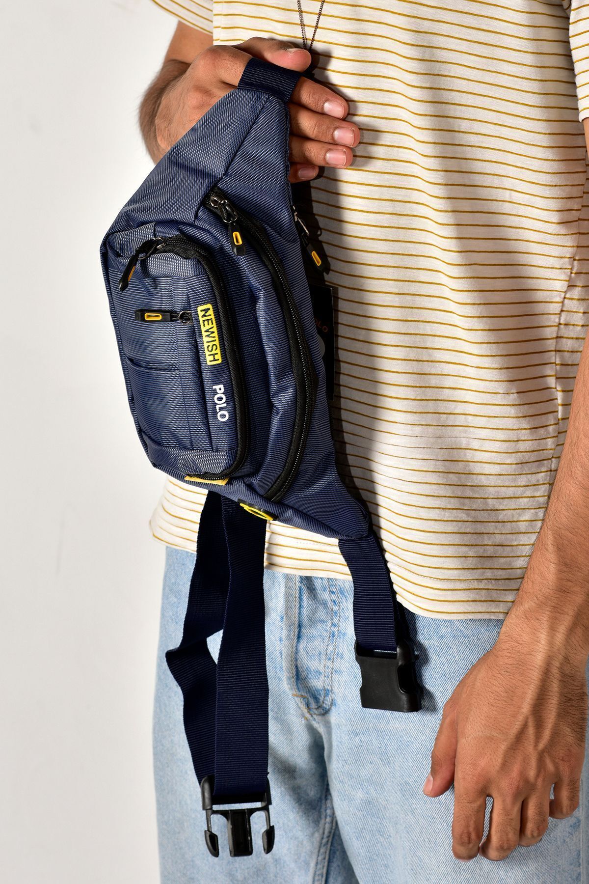 tuldar Lacivert Kumaş Usb Kulaklık Çıkışlı Crossbody Çapraz Göğüs Omuz Ve Bel Çantası