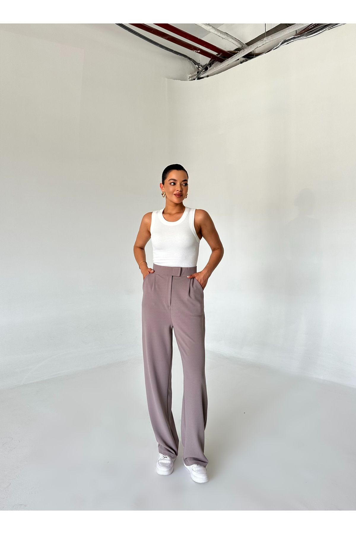 Laluvia-Parla Damen Palazzo-Hose aus Lycra mit Klettverschluss in Nerz 3