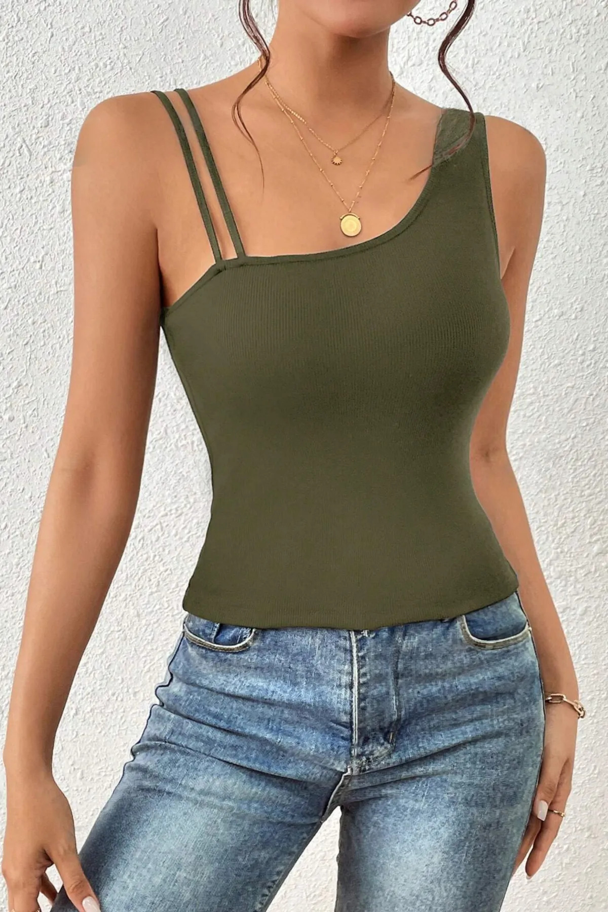 Rose Alexandra  Kadın Haki Kaşkorse Cut Out Detaylı Crop Top Bluz - Görsel 2